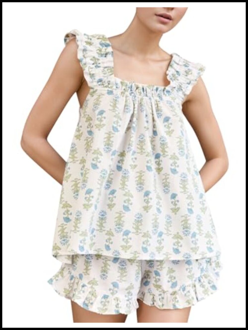 Kissonic Women's Cotton Ruffle Pajama Set Floral 2 Piece Sleepwear